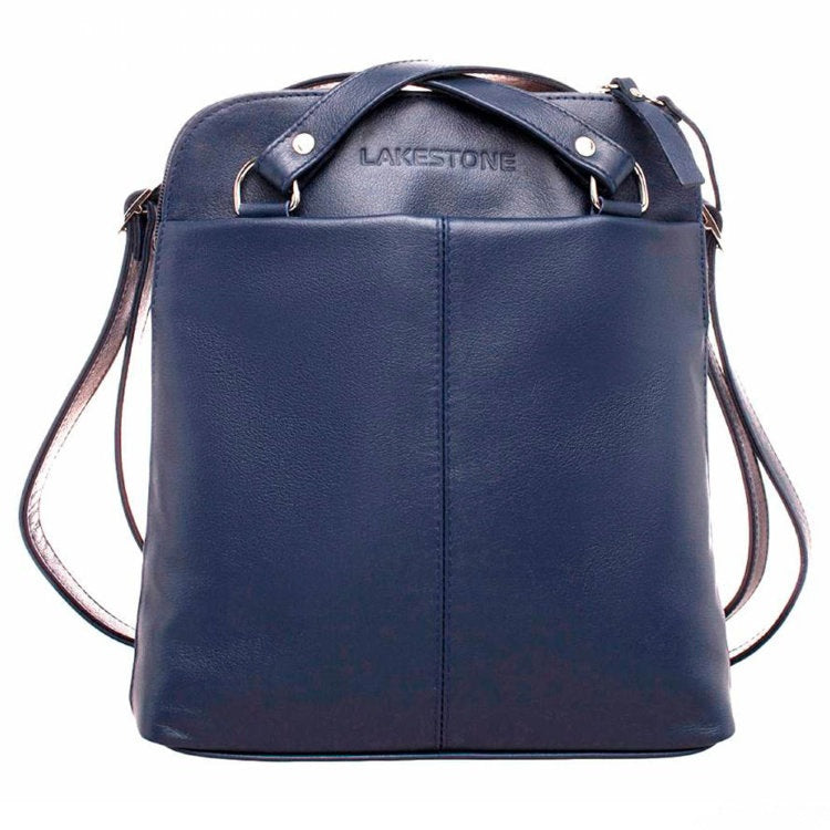 LAKESTONE Navy Blue Leather Backpack